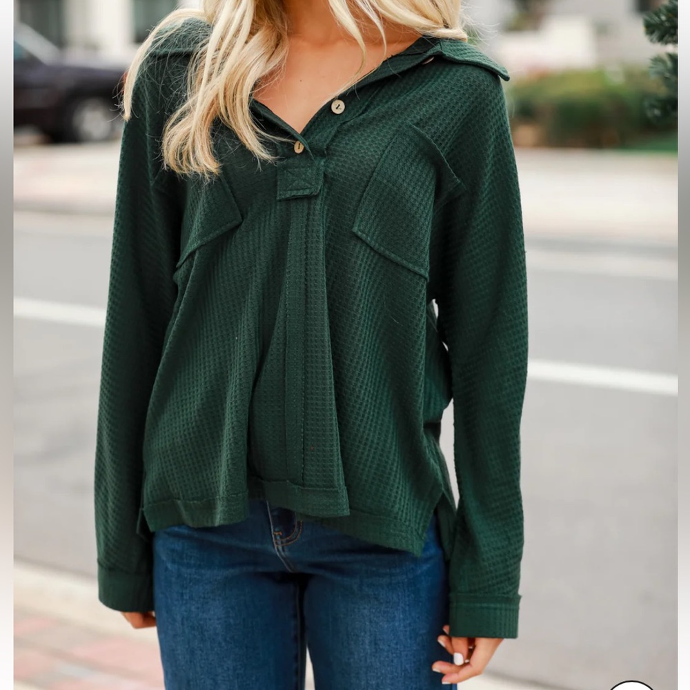 Hudson Gray Shopdressup Always Together Hunter Green Waffle Knit Henley Small